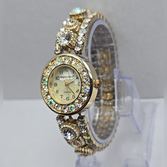 Womens Vintage Cerentino Diamond Gold Tone Watch Crystals Rhinestone New Battery main image 4